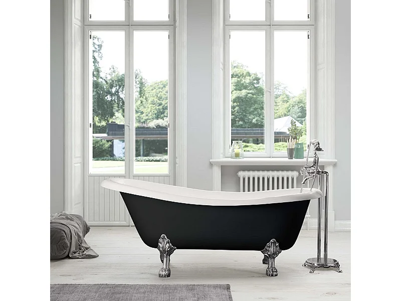 Freistehende Gusseisen Badewanne LIVINGSTON SCHWARZ Füße CHROM 170 cm