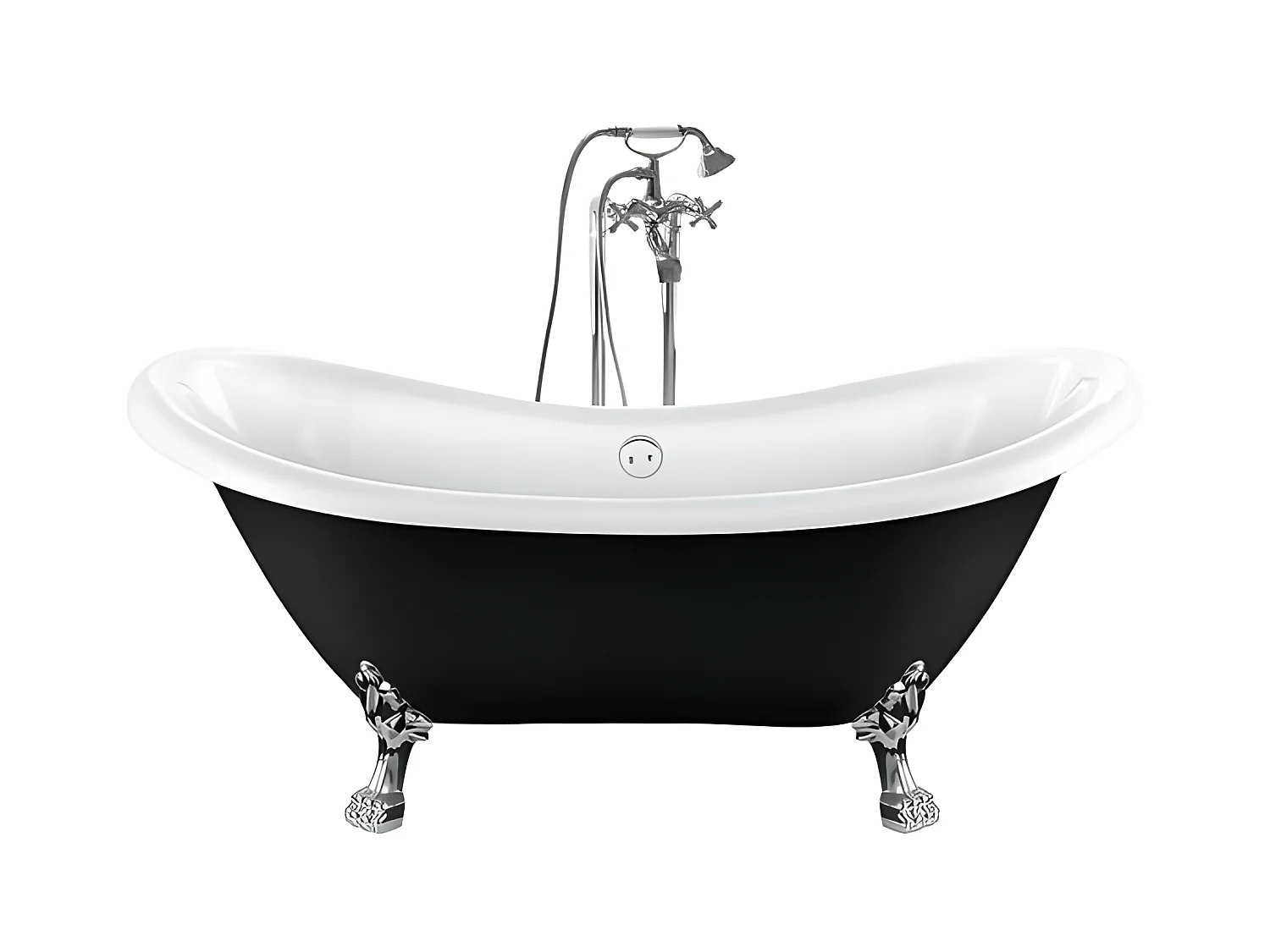 Baignoire ancienne rétro sur pieds DARLINGTON Noire 175 cm Pieds de Lion Chromés