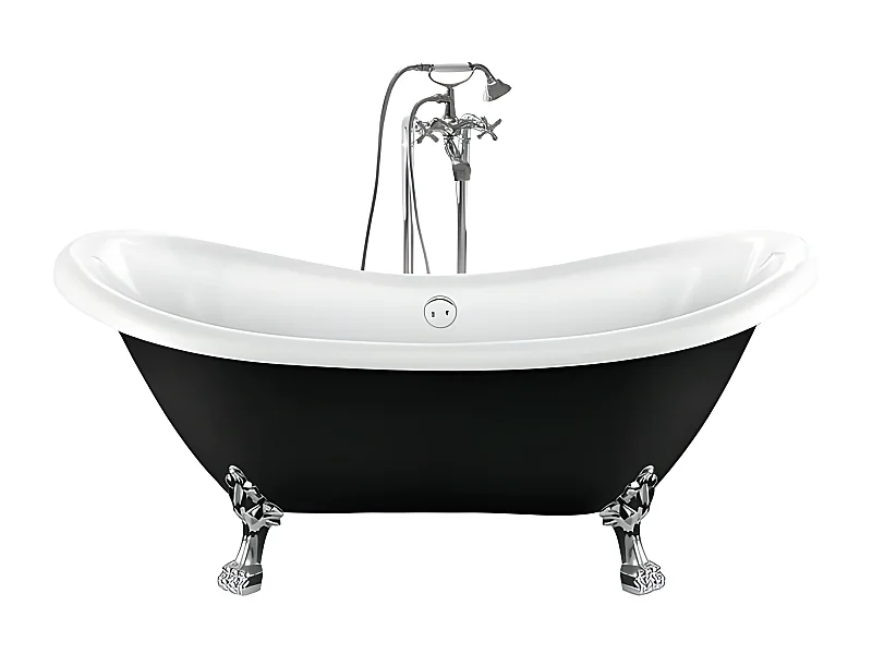 Freistehende Badewanne mit Füßen DARLINGTON SCHWARZ Löwenfüße CHROM 175 cm