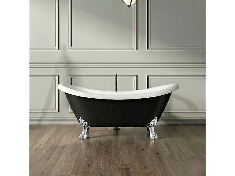 Freistehende Badewanne mit Füßen DARLINGTON schwarz Löwenfüße CHROM 175 cm