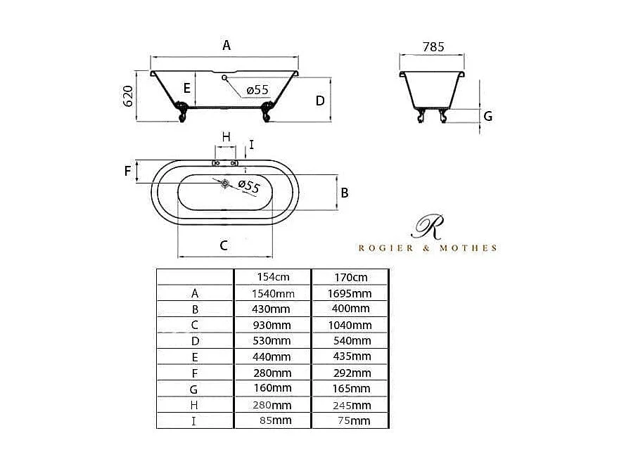 Vasca da bagno freestanding stile classico con piedini CHELSEA Bianca 170 cm Piedini di aquila Cromati