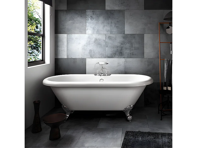 Freistehende Badewanne mit Füßen CHELSEA Adlerfüße CHROM 154 cm