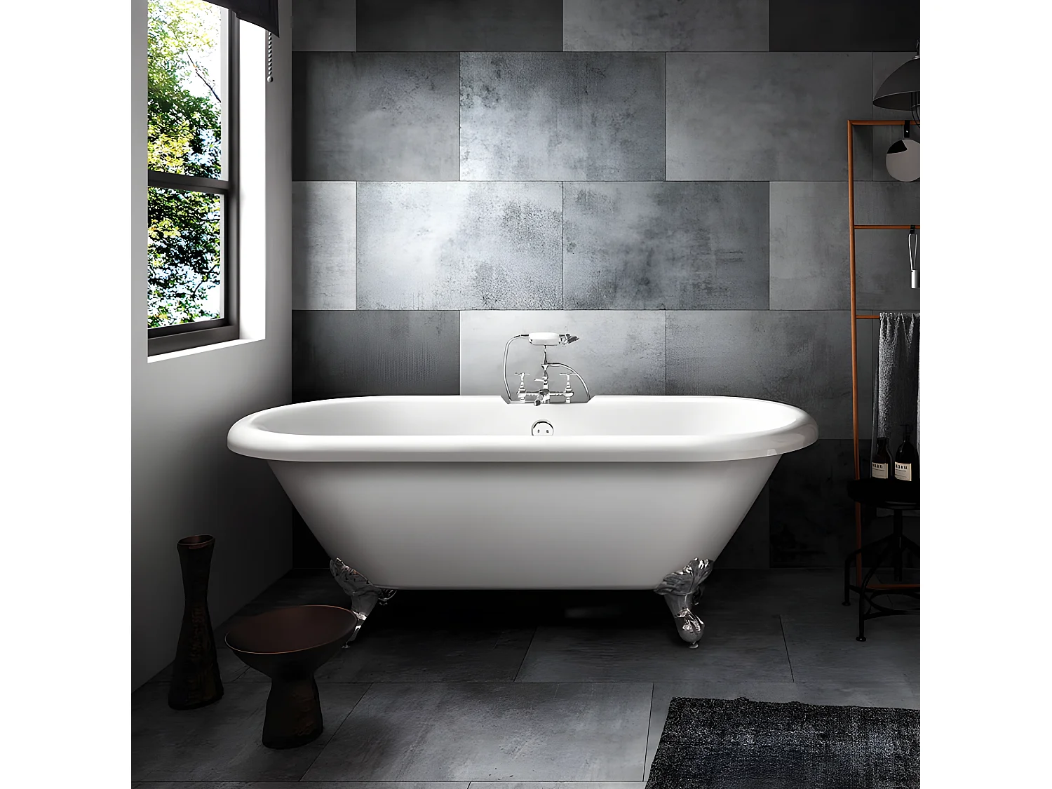 Freistehende Badewanne mit Füßen CHELSEA Adlerfüße CHROM 154 cm