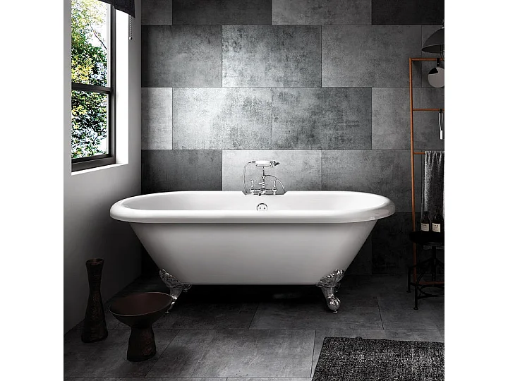 Freistehende Badewanne mit Füßen CHELSEA Adlerfüße CHROM 154 cm