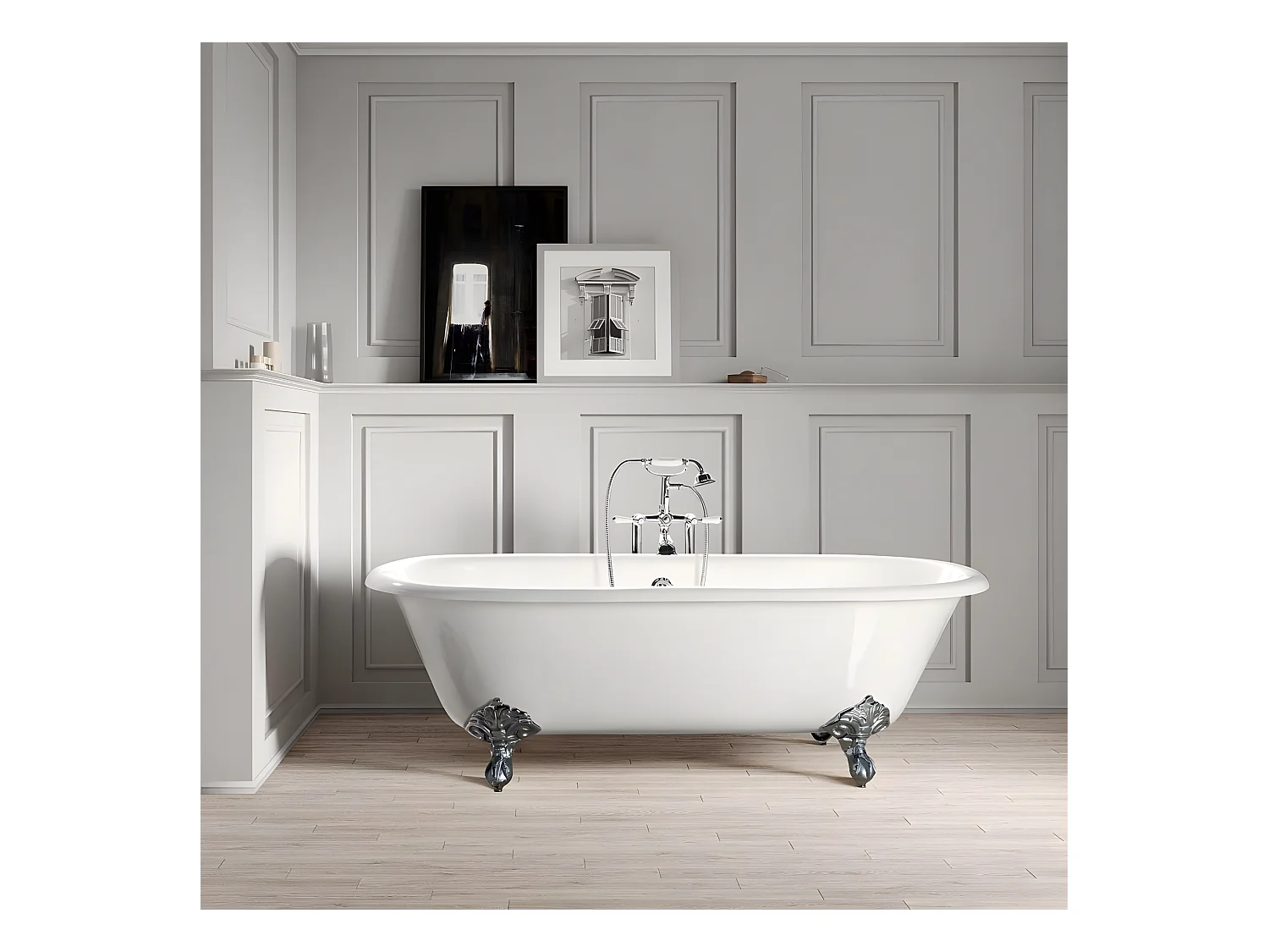 Baignoire sur pieds en fonte PLYMOUTH Blanche 153 cm Pieds chromés