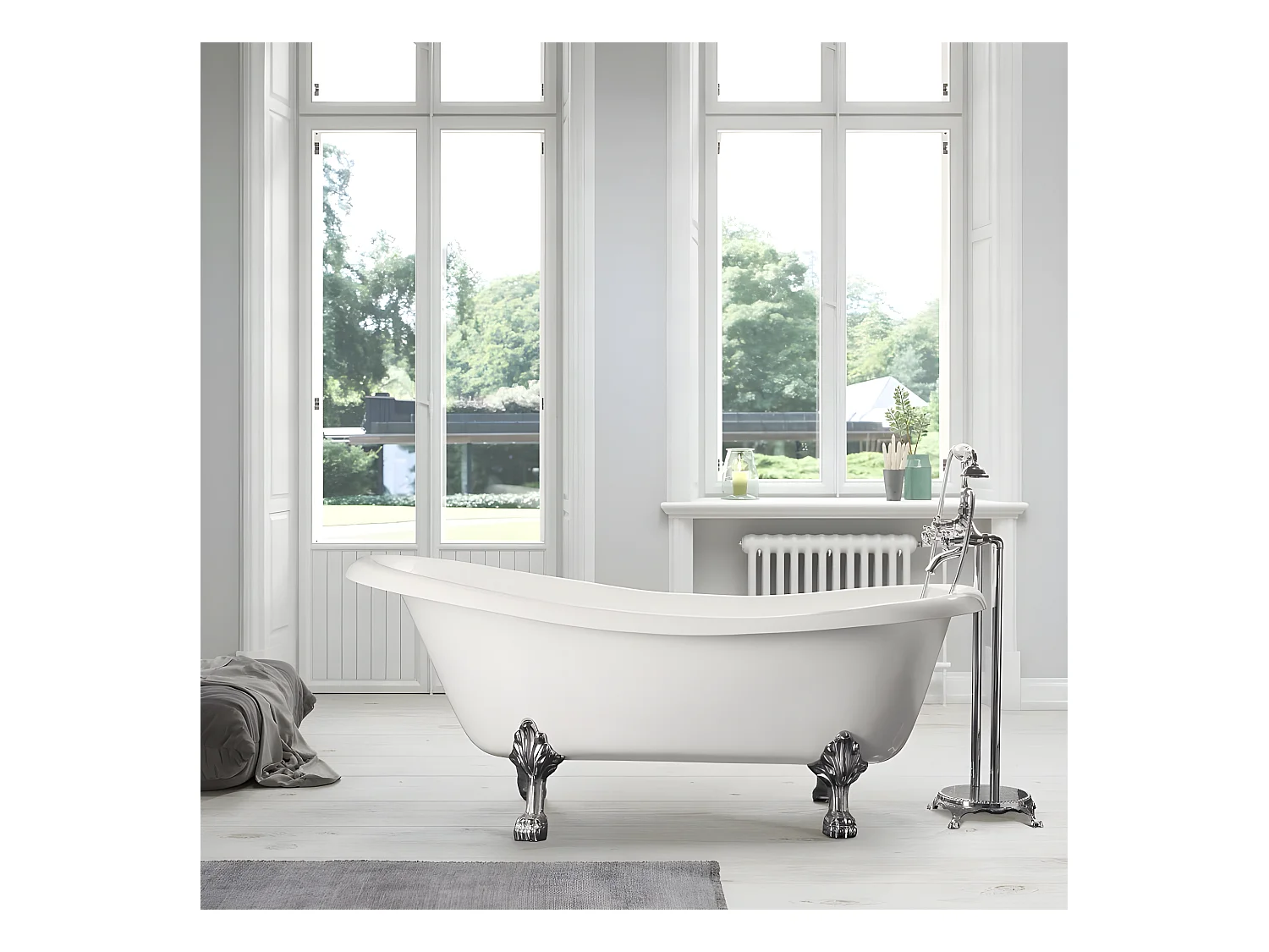 Baignoire sur pieds en fonte LIVINGSTON Blanche 170 cm Pieds chromés