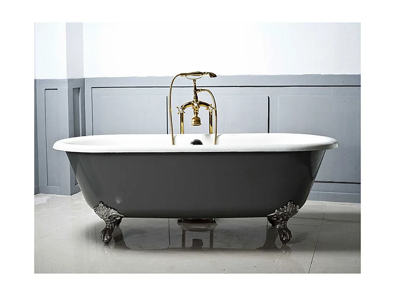 Baignoire sur pieds en fonte PLYMOUTH Grise 190 cm Pieds chromés