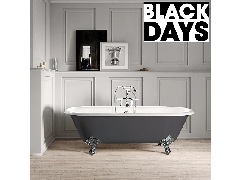 Baignoire sur pieds en fonte PLYMOUTH Grise 190 cm Pieds chromés