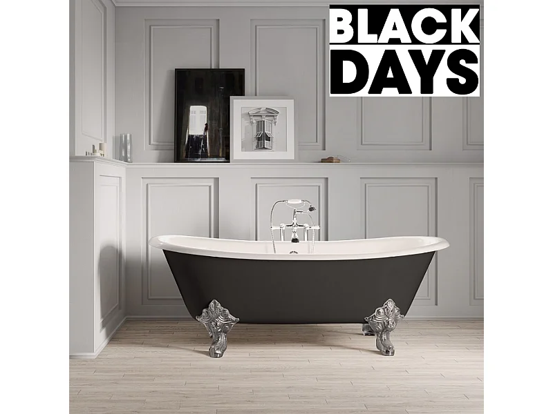 Baignoire sur pieds en fonte BRADFORD Noire 180 cm Pieds chromés