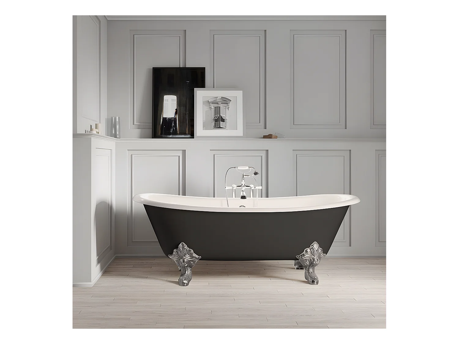 Bañera de Hierro BRADFORD negro con patas cromadas  180 cm