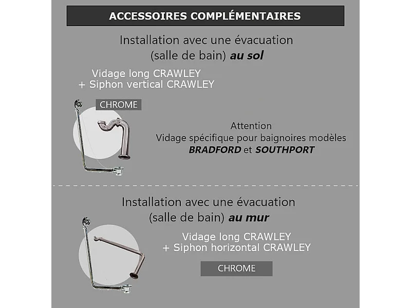 Baignoire sur pieds en fonte BRADFORD Noire 180 cm Pieds chromés