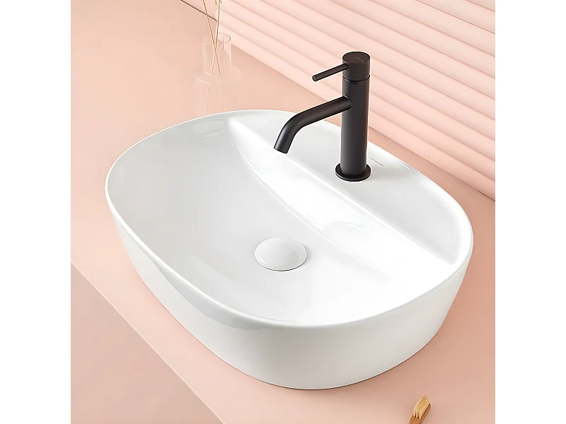 Lavabo blanco brillante sobre encimera cerámico MARINO 50 x 38 cm