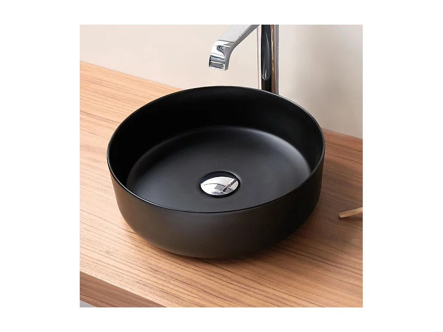 Vasque à poser ronde en céramique MARSALA noir mat Ø35.5 cm Noir mat