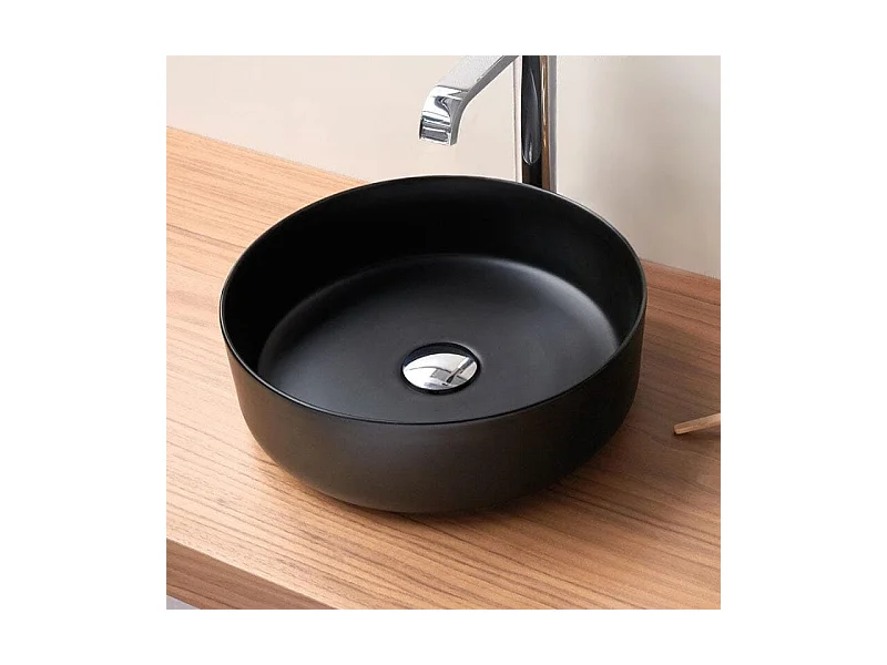 Vasque à poser ronde en céramique MARSALA noir mat Ø35.5 cm Noir mat