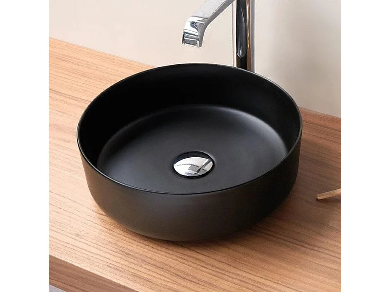Lavabo sobre encimera redondo en cerámica MARSALA negro  Ø35.5 cm Negro mate