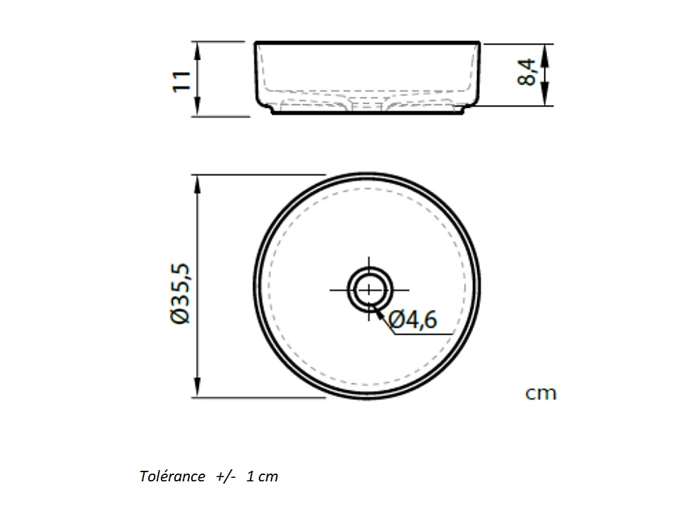 Lavabo sobre encimera redondo en cerámica MARSALA negro  Ø35.5 cm Negro mate