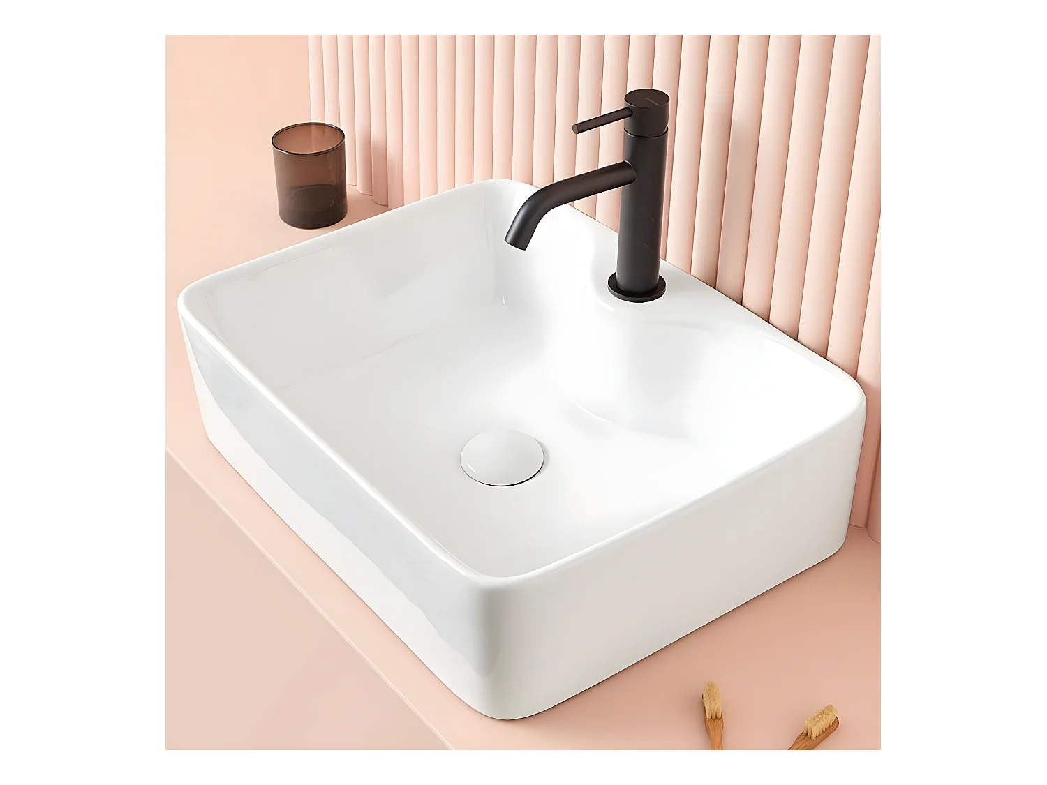 Lavabo blanco brillante sobre encimera cerámico LECCE 48 x 38 cm