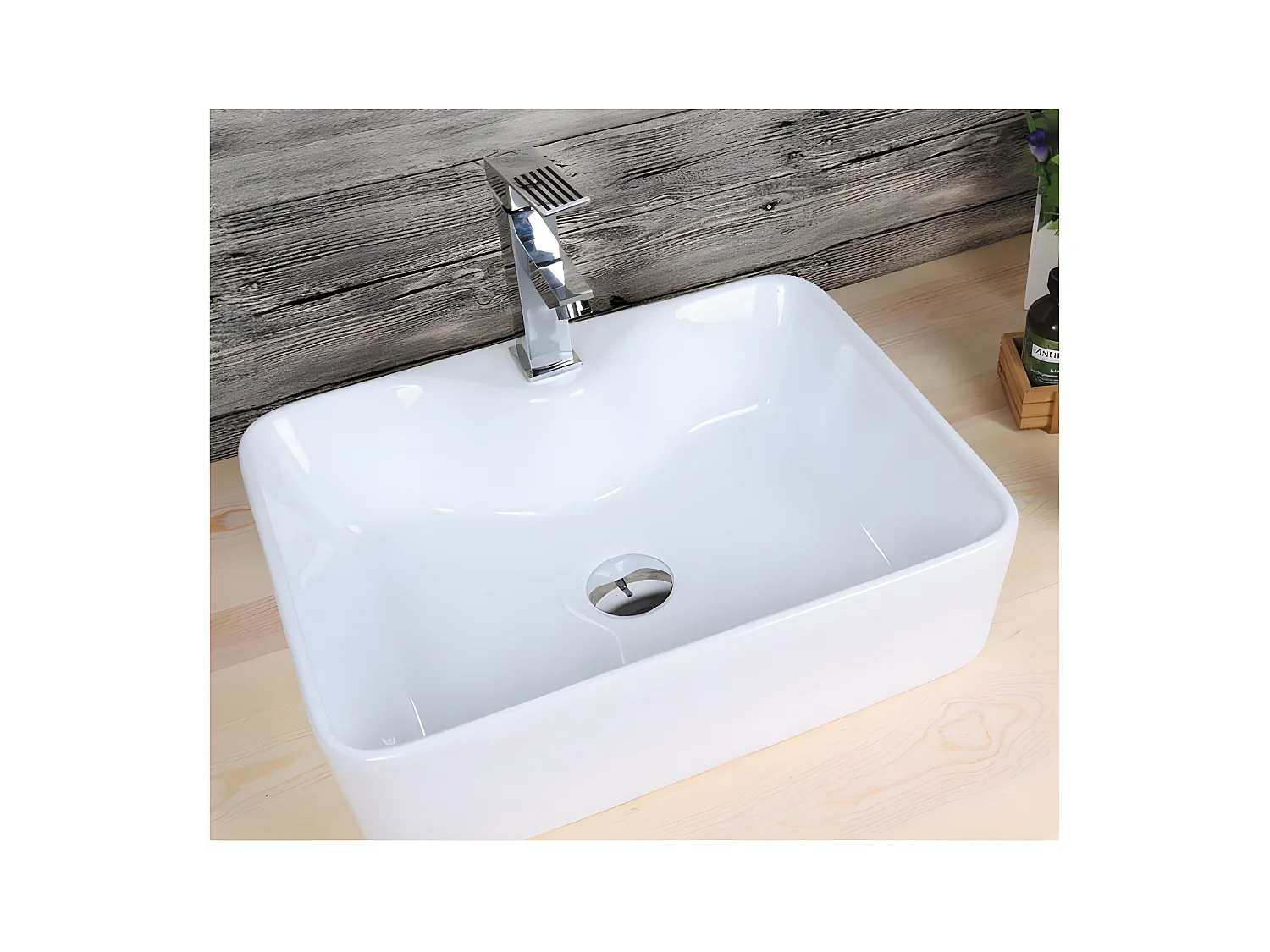 Lavabo blanco brillante sobre encimera cerámico LECCE 48 x 38 cm
