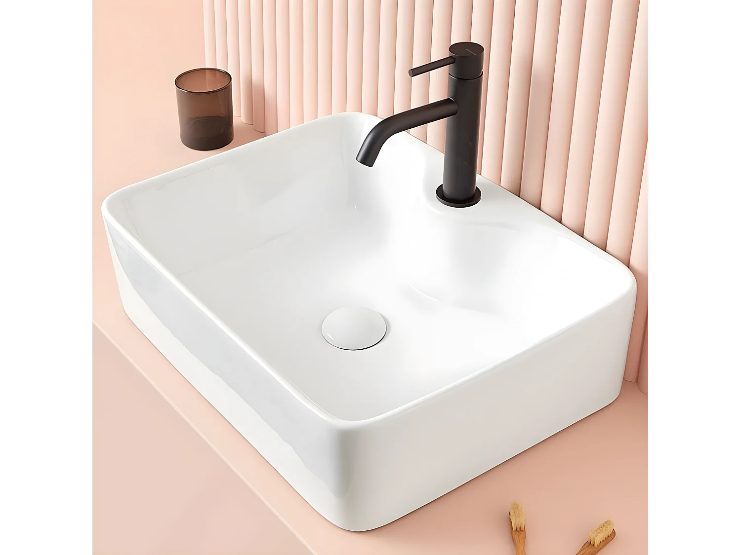 Lavabo blanco brillante sobre encimera cerámico LECCE 48 x 38 cm