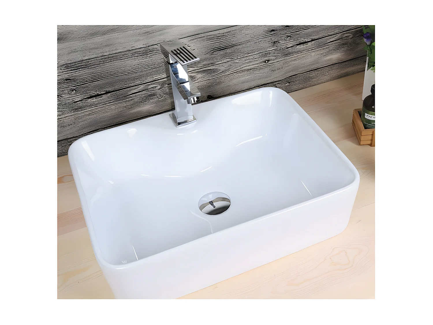 Lavabo blanco brillante sobre encimera cerámico LECCE 48 x 38 cm