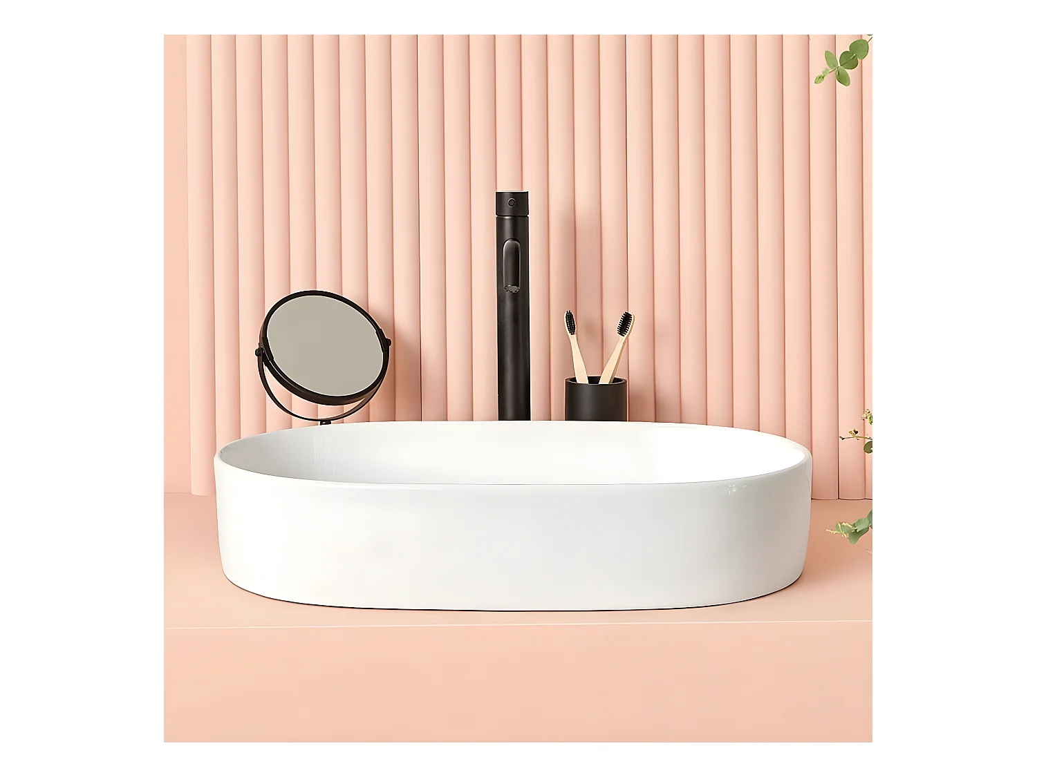 Lavabo sobre encimera cerámico TRAPANI 60x38 cm Blanco mate