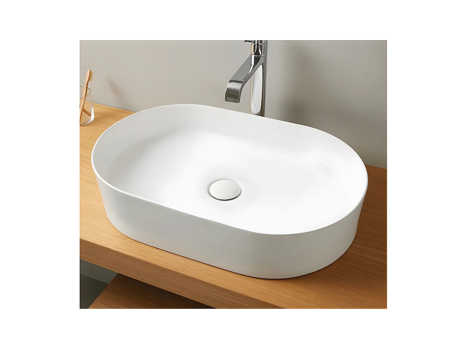 Lavabo sobre encimera cerámico TRAPANI 60x38 cm Blanco mate
