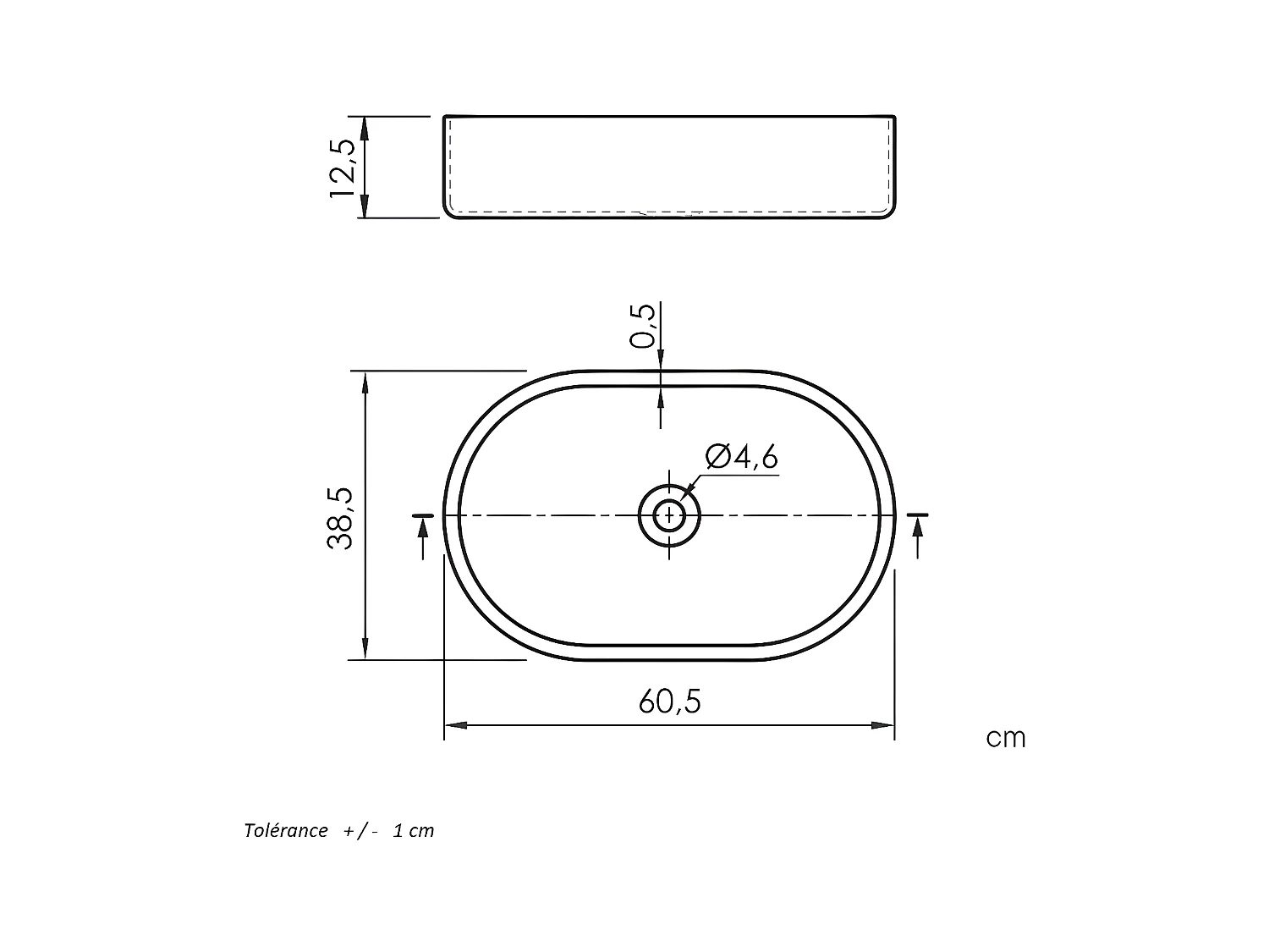 Lavabo sobre encimera cerámico TRAPANI 60x38 cm Blanco mate