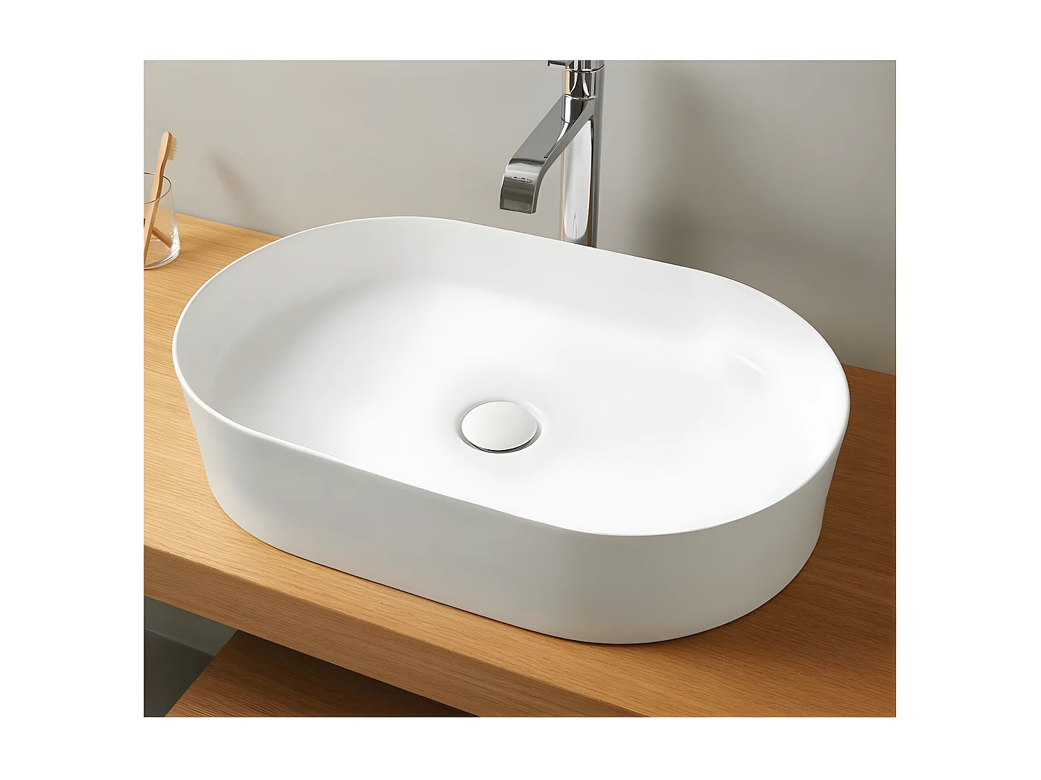 Lavabo sobre encimera cerámico TRAPANI 60x38 cm Blanco mate