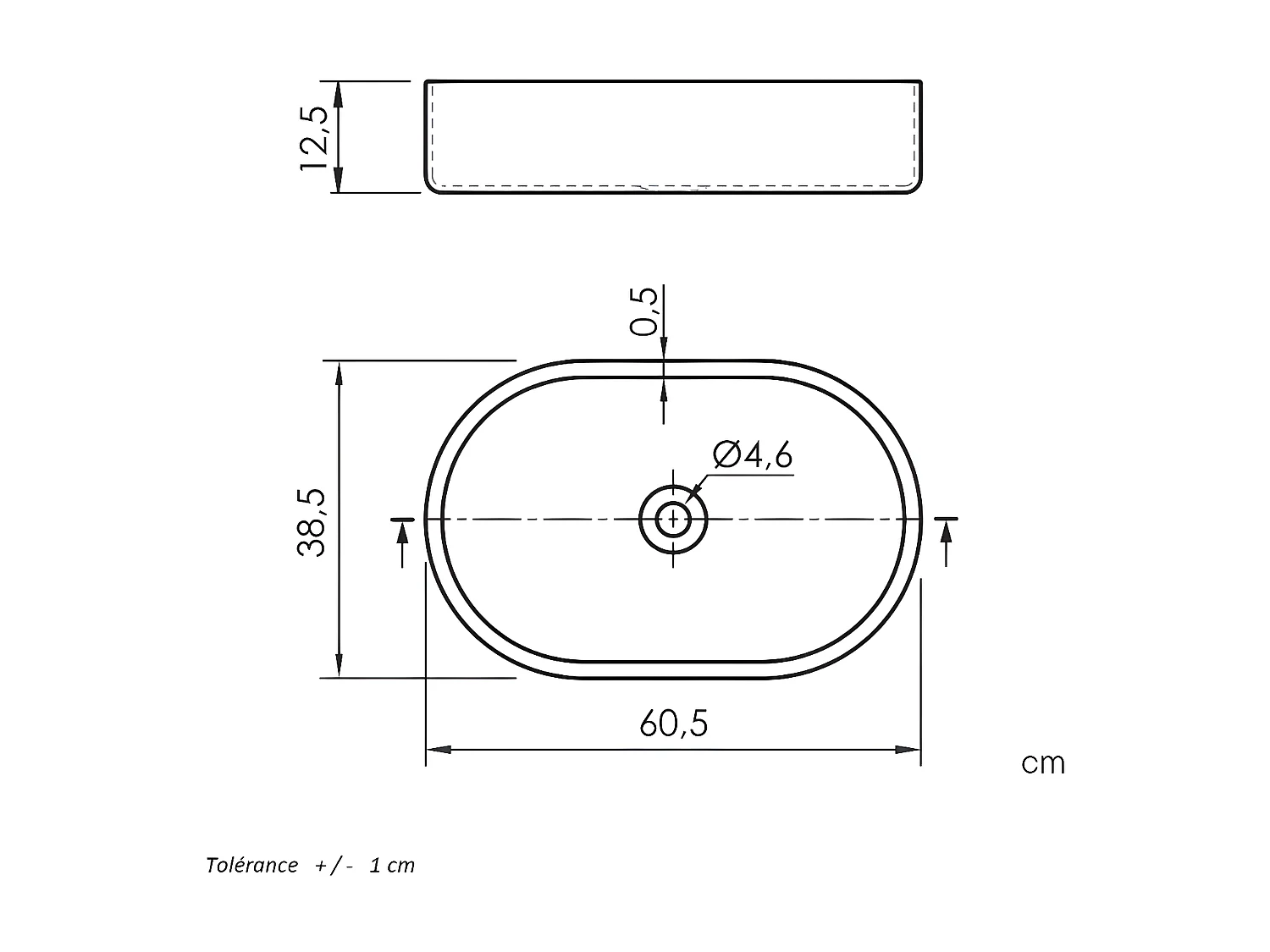 Lavabo sobre encimera cerámico TRAPANI 60x38 cm Blanco mate