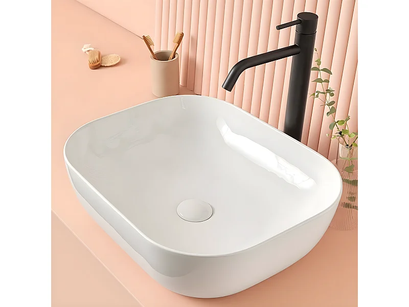 Lavabo blanco brillante sobre encimera cerámico NAPOLI 49,5 x 40,5 cm