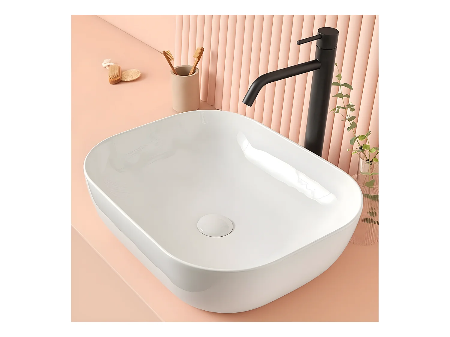 Lavabo blanco brillante sobre encimera cerámico NAPOLI 49,5 x 40,5 cm