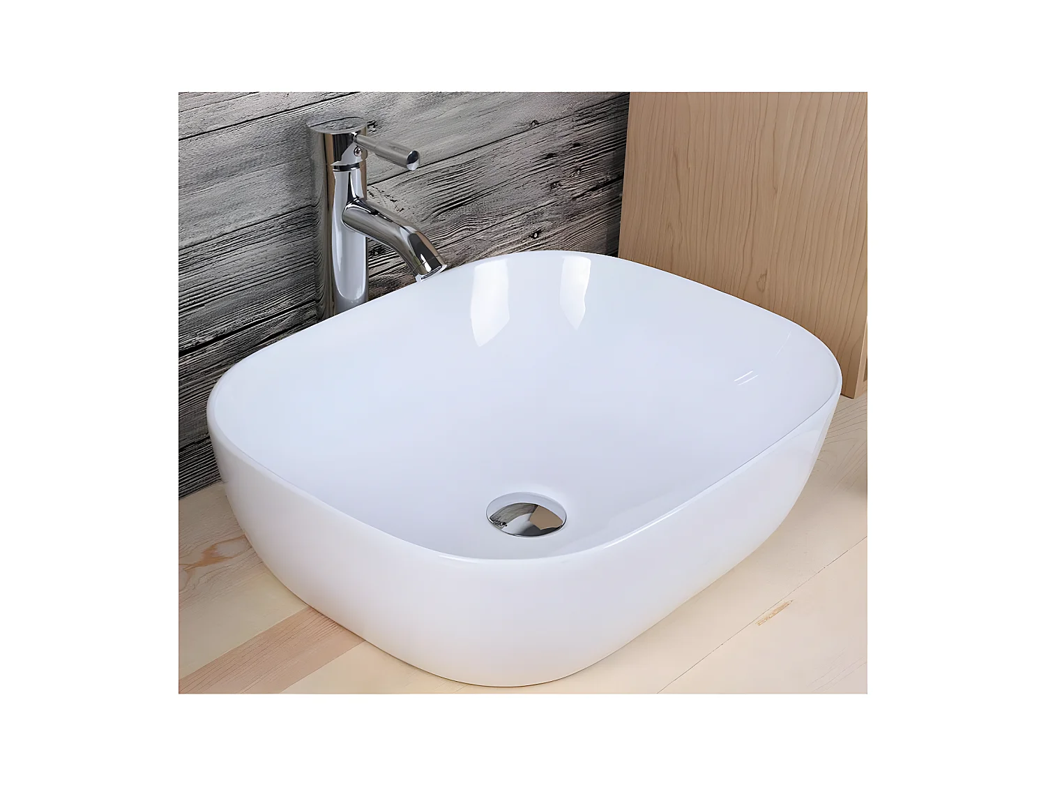 Lavabo blanco brillante sobre encimera cerámico NAPOLI 49,5 x 40,5 cm