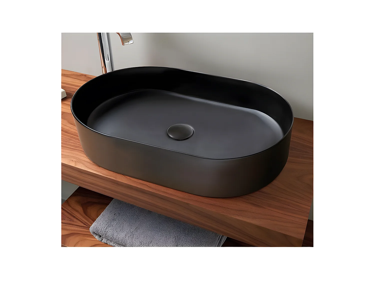 Lavabo sobre encimera cerámico TRAPANI 60x38 cm Negro mate