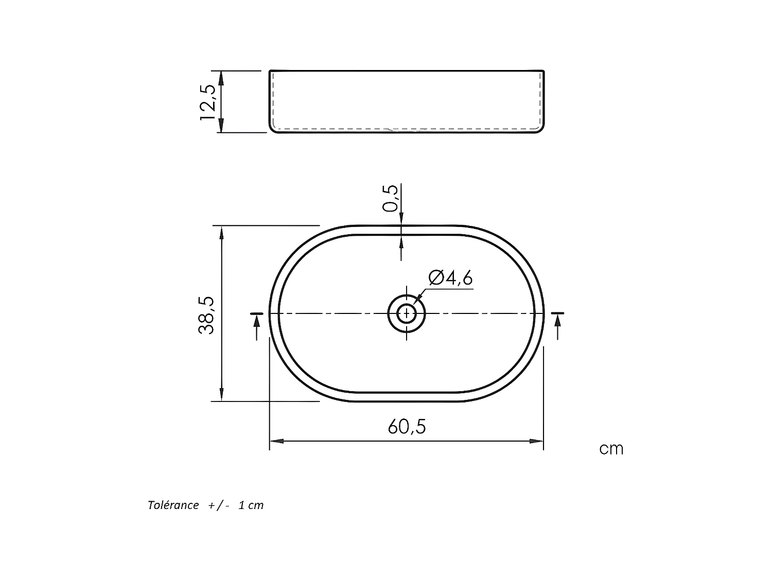 Lavabo sobre encimera cerámico TRAPANI 60x38 cm Negro mate