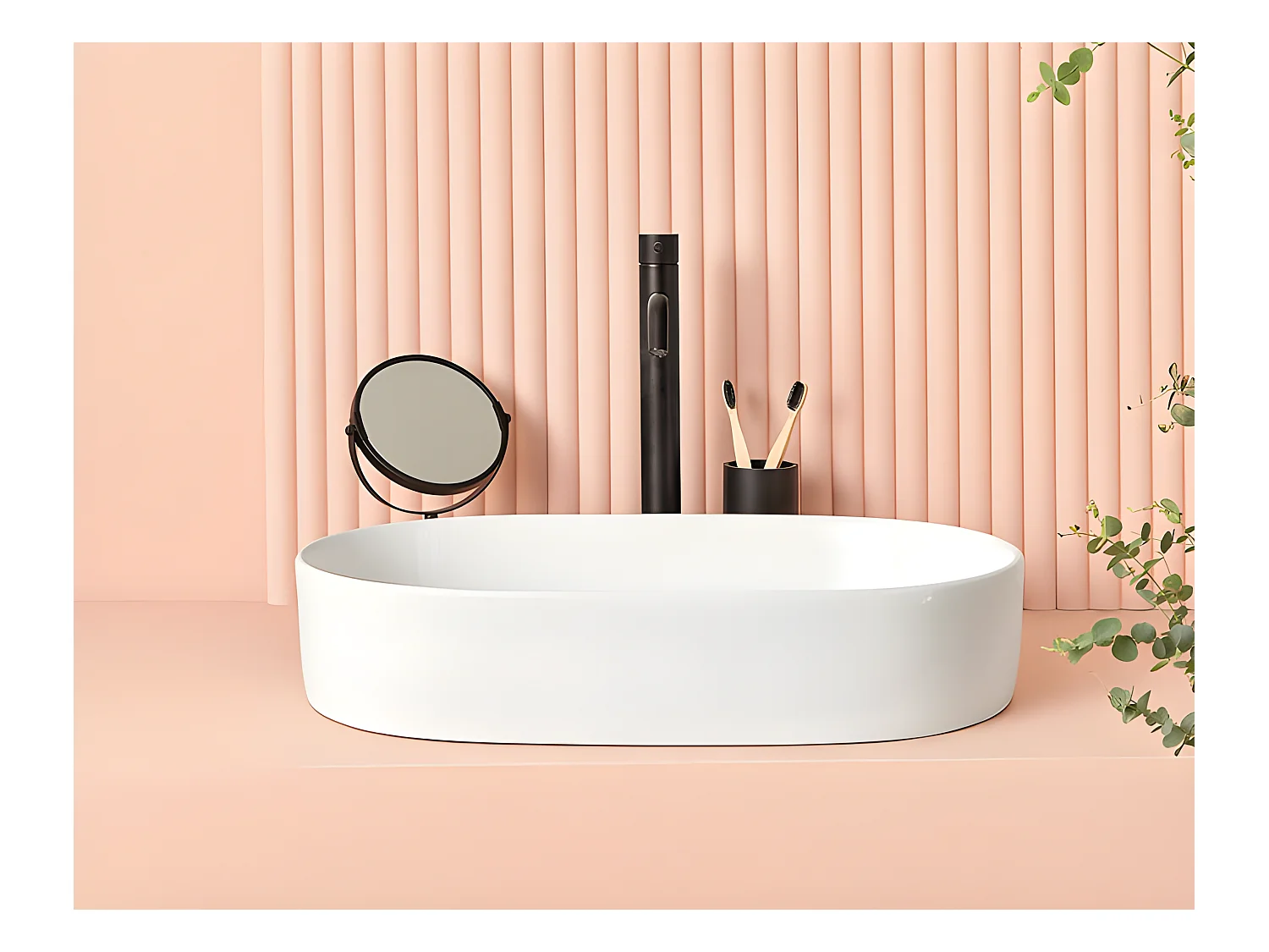 Lavabo sobre encimera cerámico TRAPANI 60x38 cm Negro mate