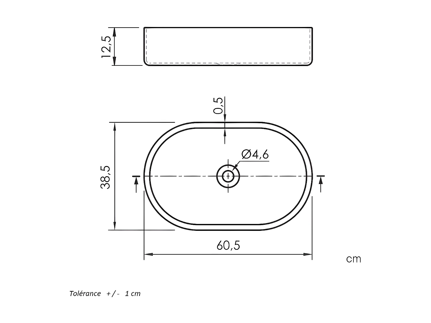 Vasque à poser en céramique TRAPANI noir mat 60 x 38 cm Noir mat