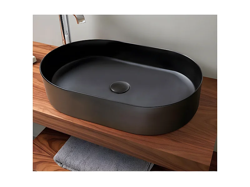 Lavabo sobre encimera cerámico TRAPANI 60x38 cm Negro mate