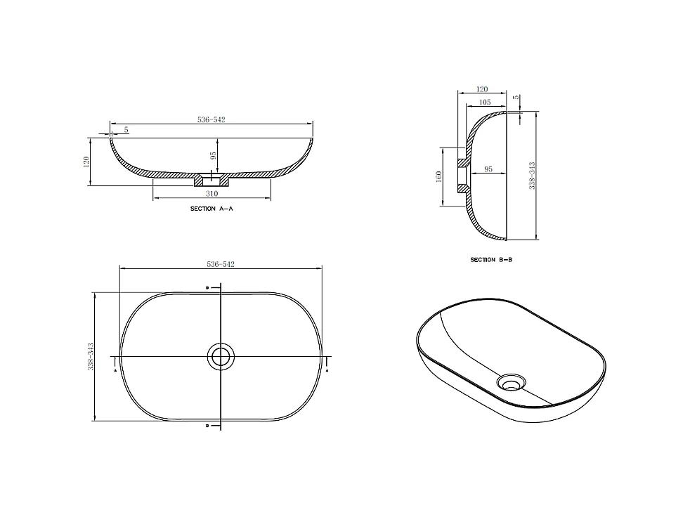 Aufsatzwaschbecken aus Gussmarmor oval SIENA
