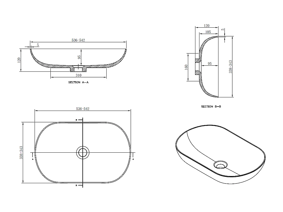 Aufsatzwaschbecken aus Gussmarmor oval SIENA
