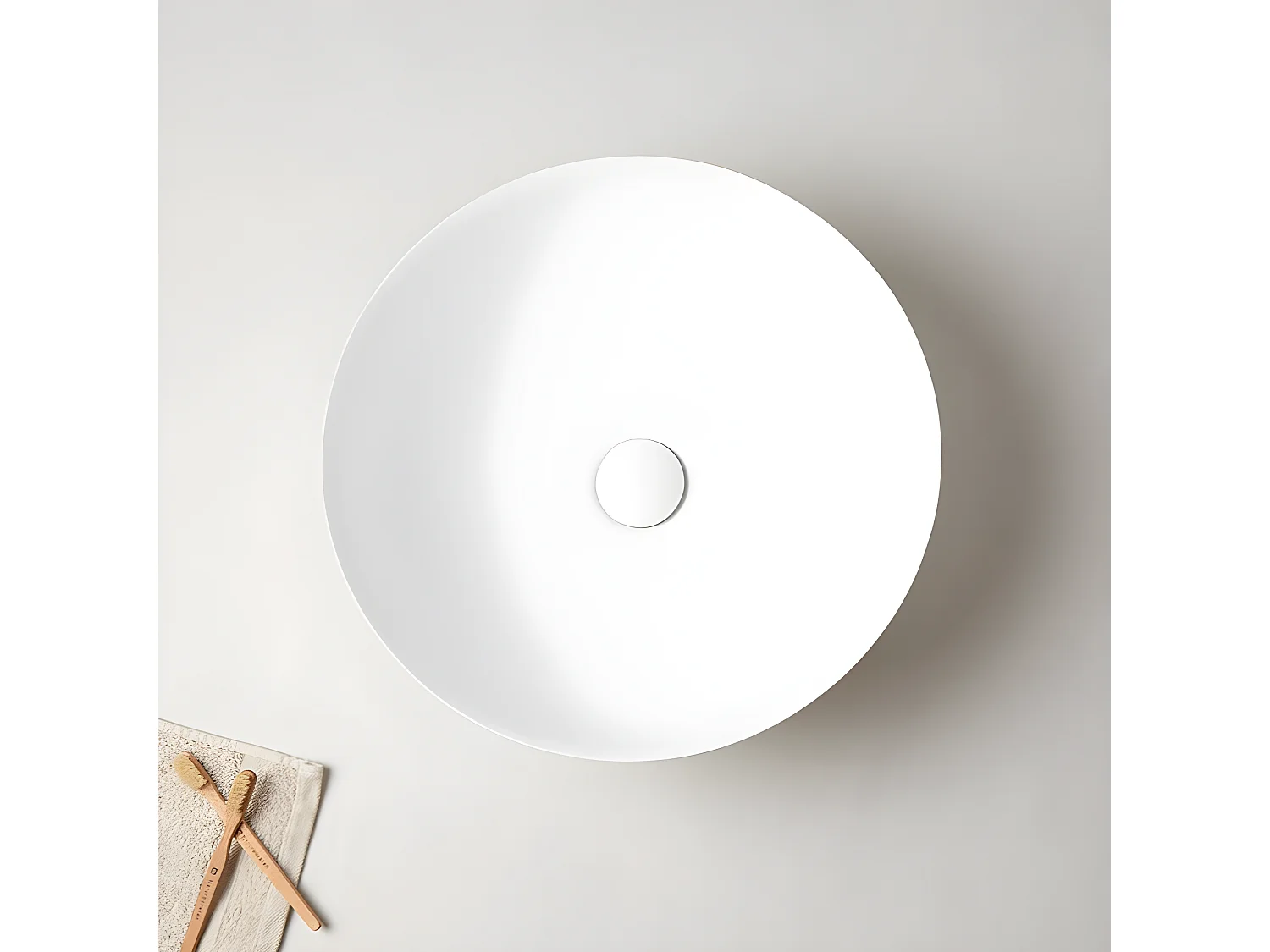 Lavabo blanco mate sobre encimera redondo BOL Ø41cm marmol cultivado  Ø41x12h