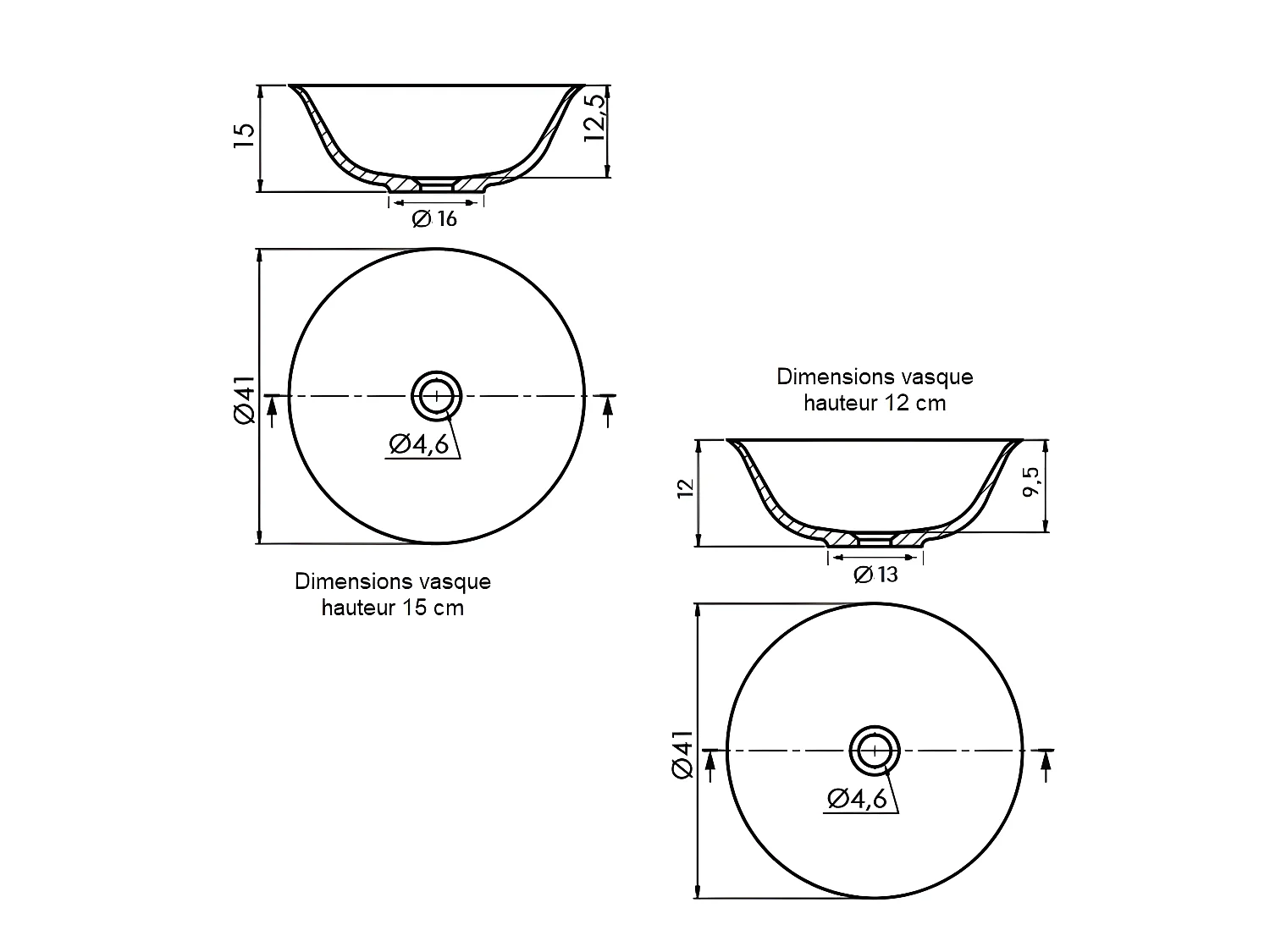Lavabo blanco mate sobre encimera redondo BOL Ø41cm marmol cultivado  Ø41x12h