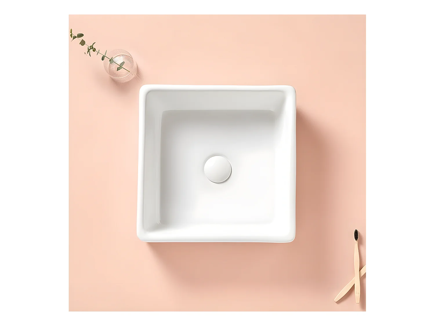 Lavabo blanco brillante sobre encimera cerámico CAGLIARY 37,5 x 37,5 cm