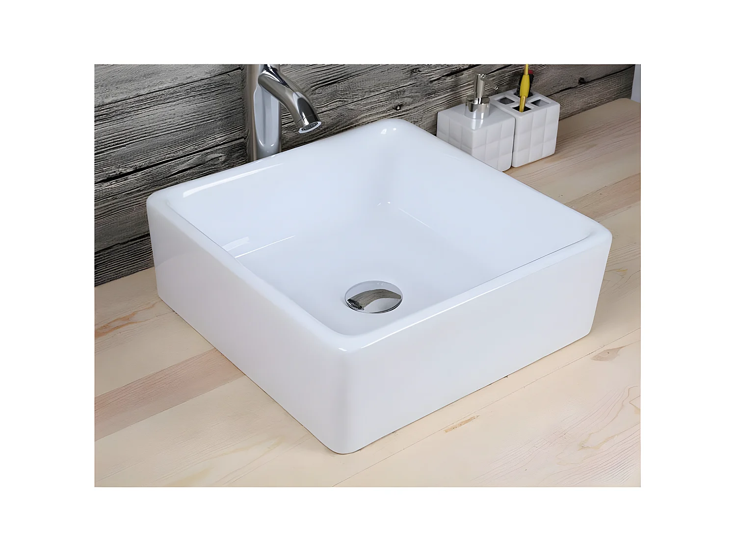 Lavabo blanco brillante sobre encimera cerámico CAGLIARY 37,5 x 37,5 cm