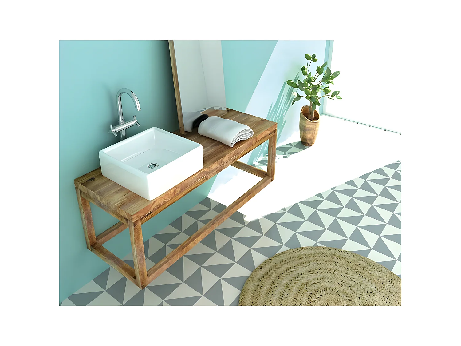 Lavabo blanco brillante sobre encimera cerámico CAGLIARY 37,5 x 37,5 cm