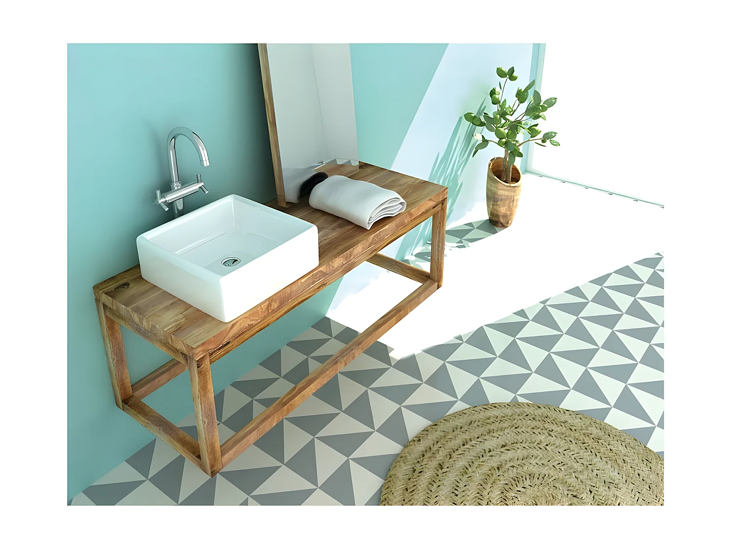 Lavabo blanco brillante sobre encimera cerámico CAGLIARY 37,5 x 37,5 cm