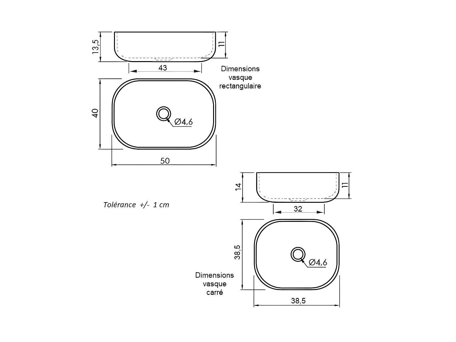 Lavabo sobre encimera rectangular en cerámica CATANIA negro  50 x 40 cm