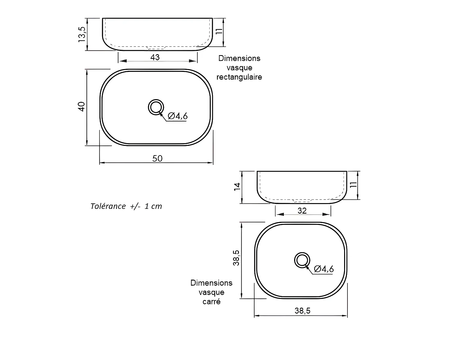 Lavabo sobre encimera rectangular en cerámica CATANIA negro  50 x 40 cm