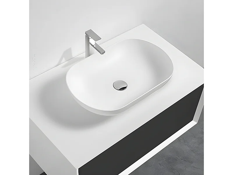 Aufsatzwaschbecken aus Gussmarmor oval PALIO mattweiß