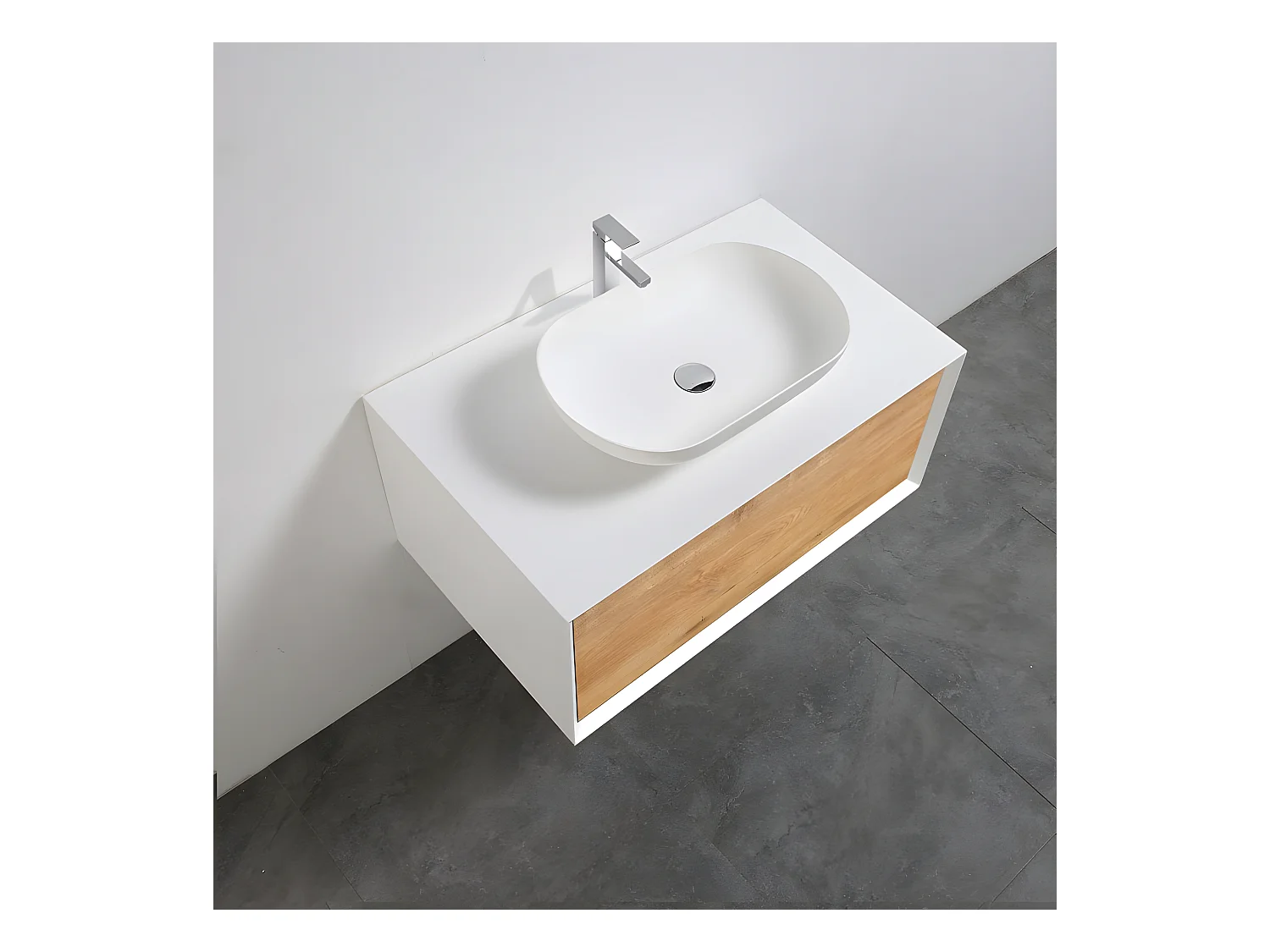 Aufsatzwaschbecken aus Gussmarmor oval PALIO mattweiß