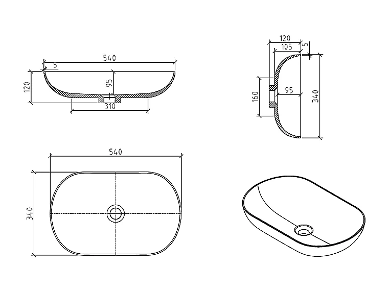 Aufsatzwaschbecken aus Gussmarmor oval PALIO mattweiß